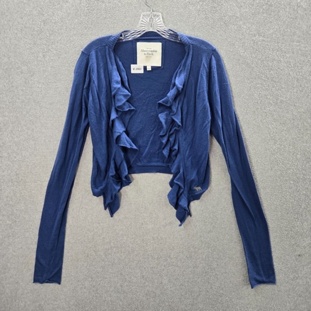 Abercrombie & Fitch Women Sweater Large Blue Cardigan Open‎ Front Ruffle